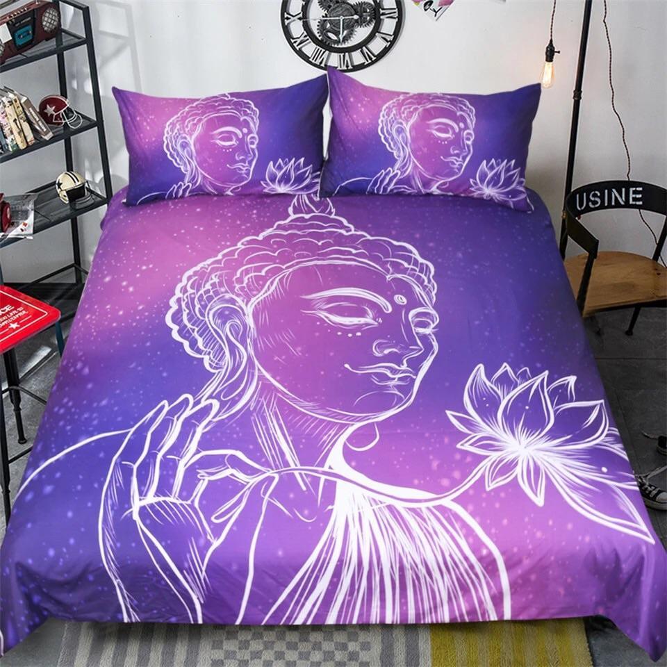 Purple Buddha & Lotus Flower 3D Customized Duvet Cover Bedding Sets