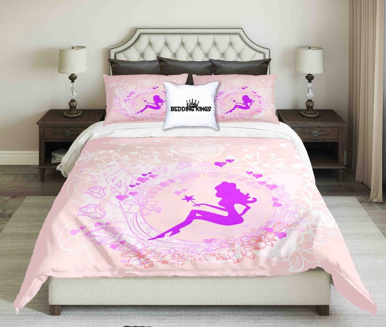 Purple Fairy On Baby Pink Background Design | kings3D Customized Duvet Cover Bedding Sets