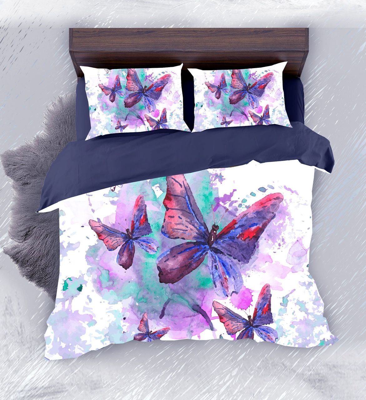 Purple Green Butterfly3D Customized Duvet Cover Bedding Sets