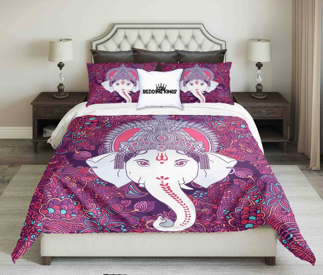 Purple White Elephant | kings3D Customized Duvet Cover Bedding Sets