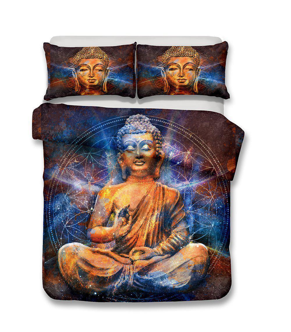Queen Kingize Print Buddha Green Theme Buddhist Culture Comforter Boho Bedspreadss3D Customized Duvet Cover Bedding Sets