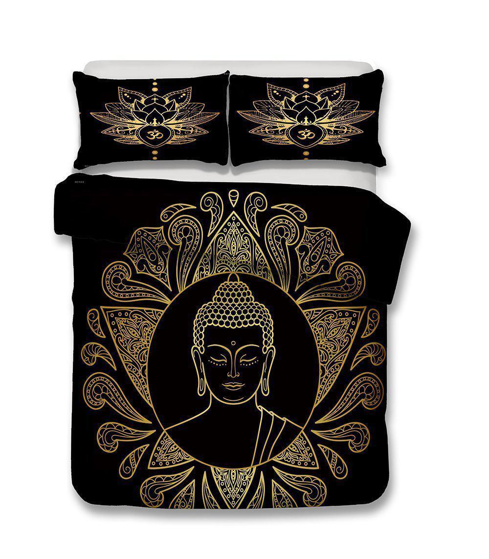 Quieen Kingize Art Print Buddha Green Theme Buddhist Culture Comforter Boho Bedspreadss3D Customized Duvet Cover Bedding Sets