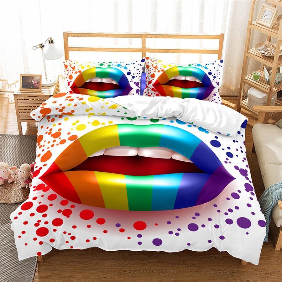 Rainbow Lips 3D Customized Duvet Cover Bedding Sets