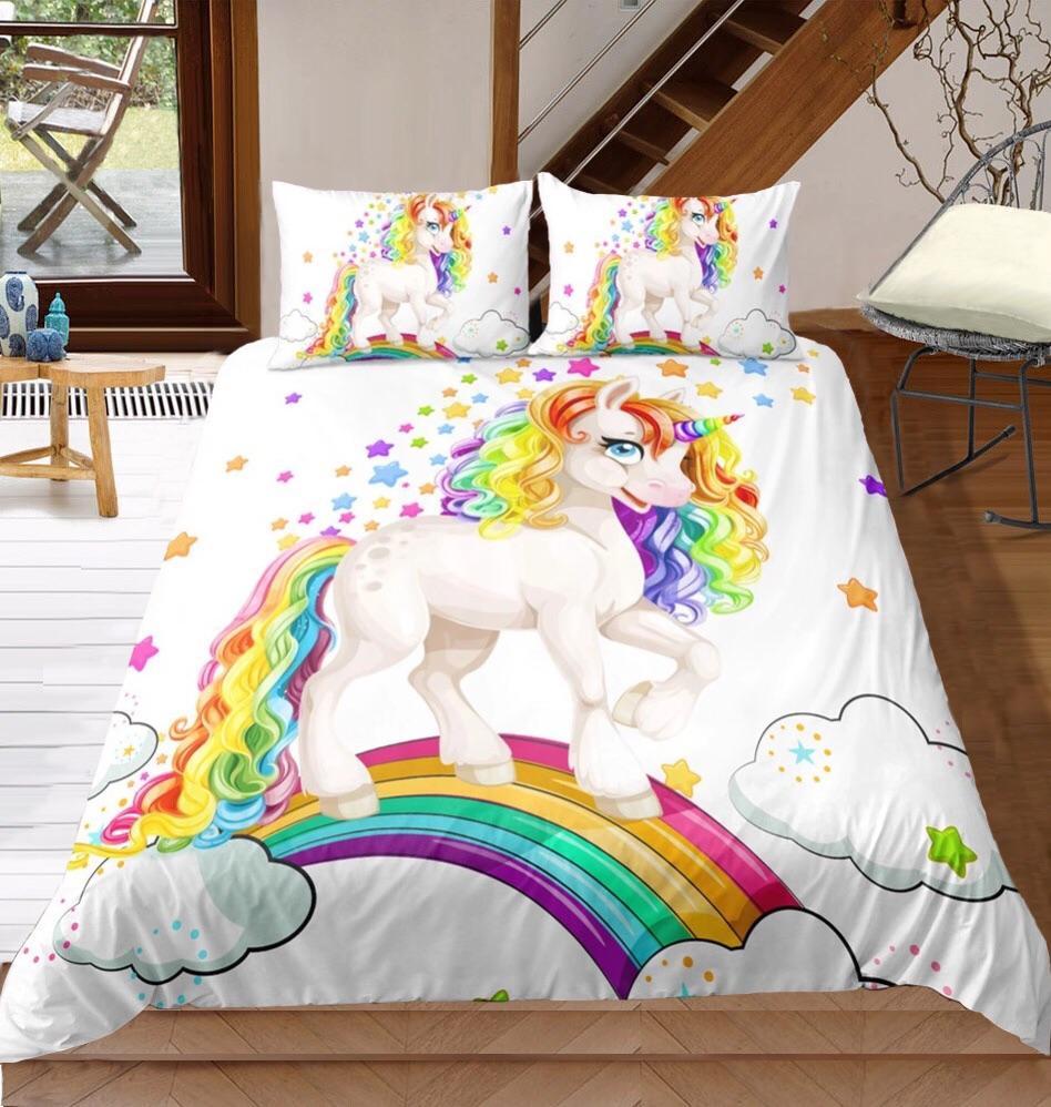 Rainbow Unicorn On A Rainbow 3D Customized Duvet Cover Bedding Sets