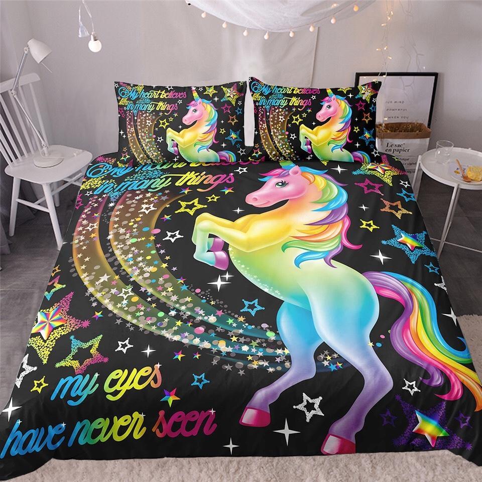 Rainbow Unicorn Withparklingtars 3D Customized Duvet Cover Bedding Sets