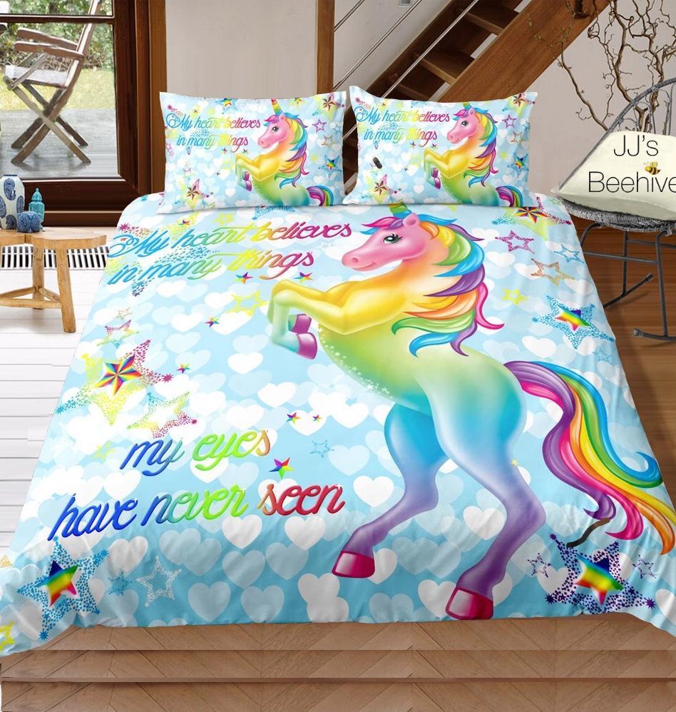 Rainbow Unicorn withtars (Blue)3D Customized Duvet Cover Bedding Sets