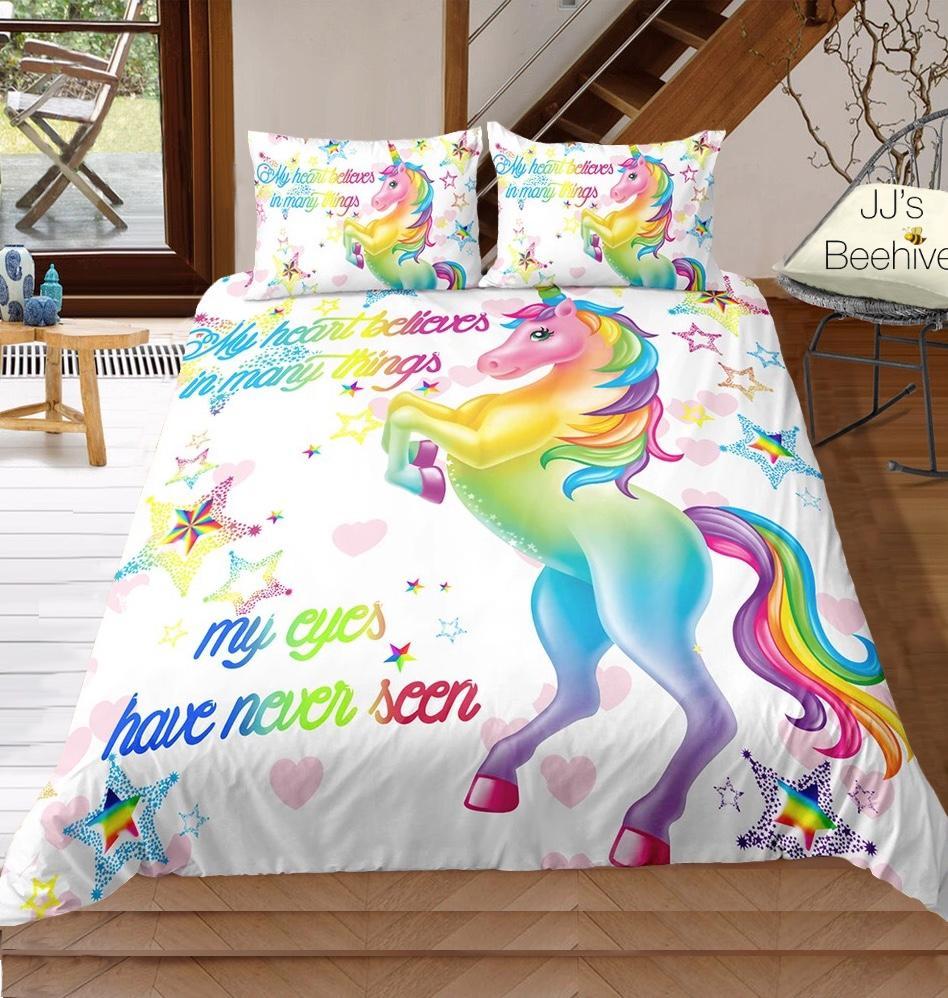 Rainbow Unicorn withtars (White)3D Customized Duvet Cover Bedding Sets