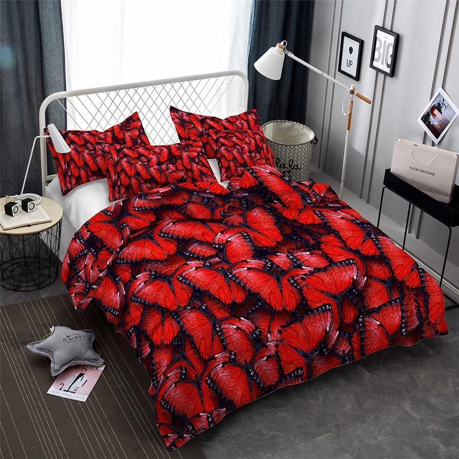 Red Butterflies 3D Customized Duvet Cover Bedding Sets