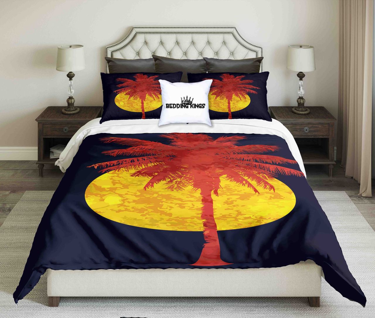 Red Palm And Full Moon On a Black Night Background | kings3D Customized Duvet Cover Bedding Sets