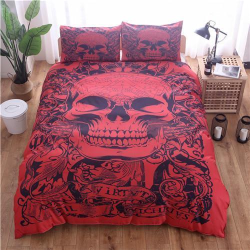 Red Skull Printed Duvet Cover Set