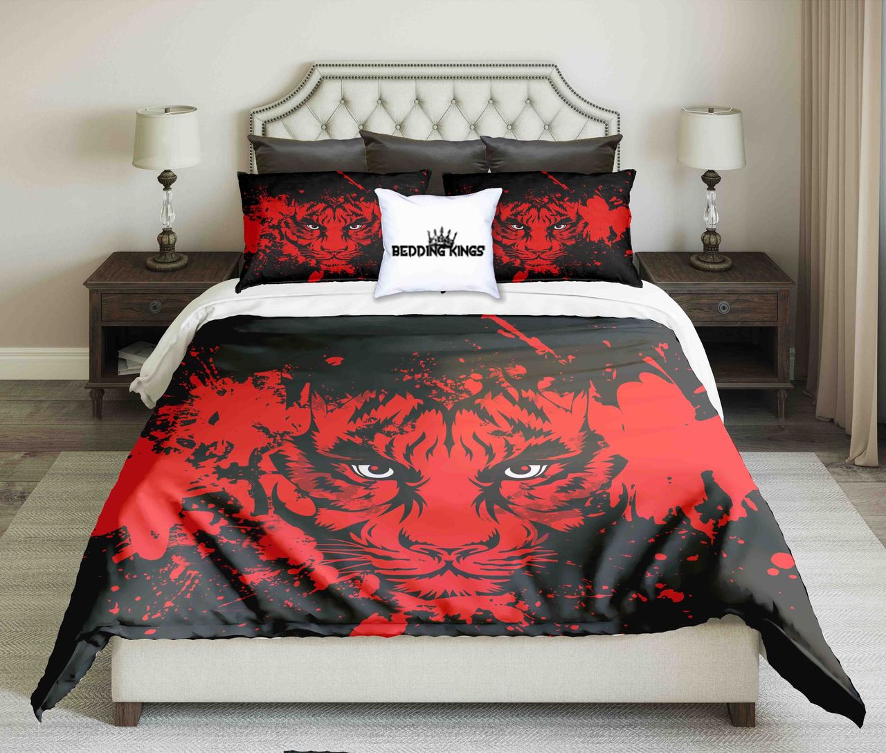 Red Tiger on Black Background Design | kings3D Customized Duvet Cover Bedding Sets