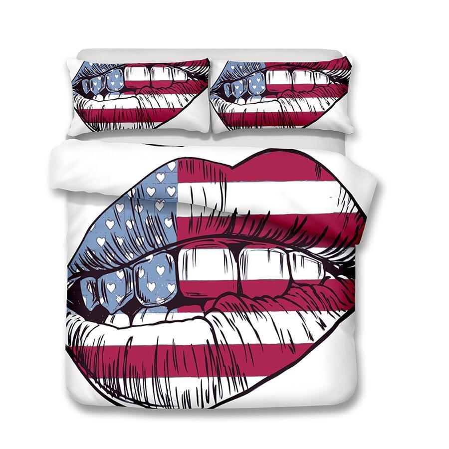 Red, White & Blue Lips 3D Customized Duvet Cover Bedding Sets
