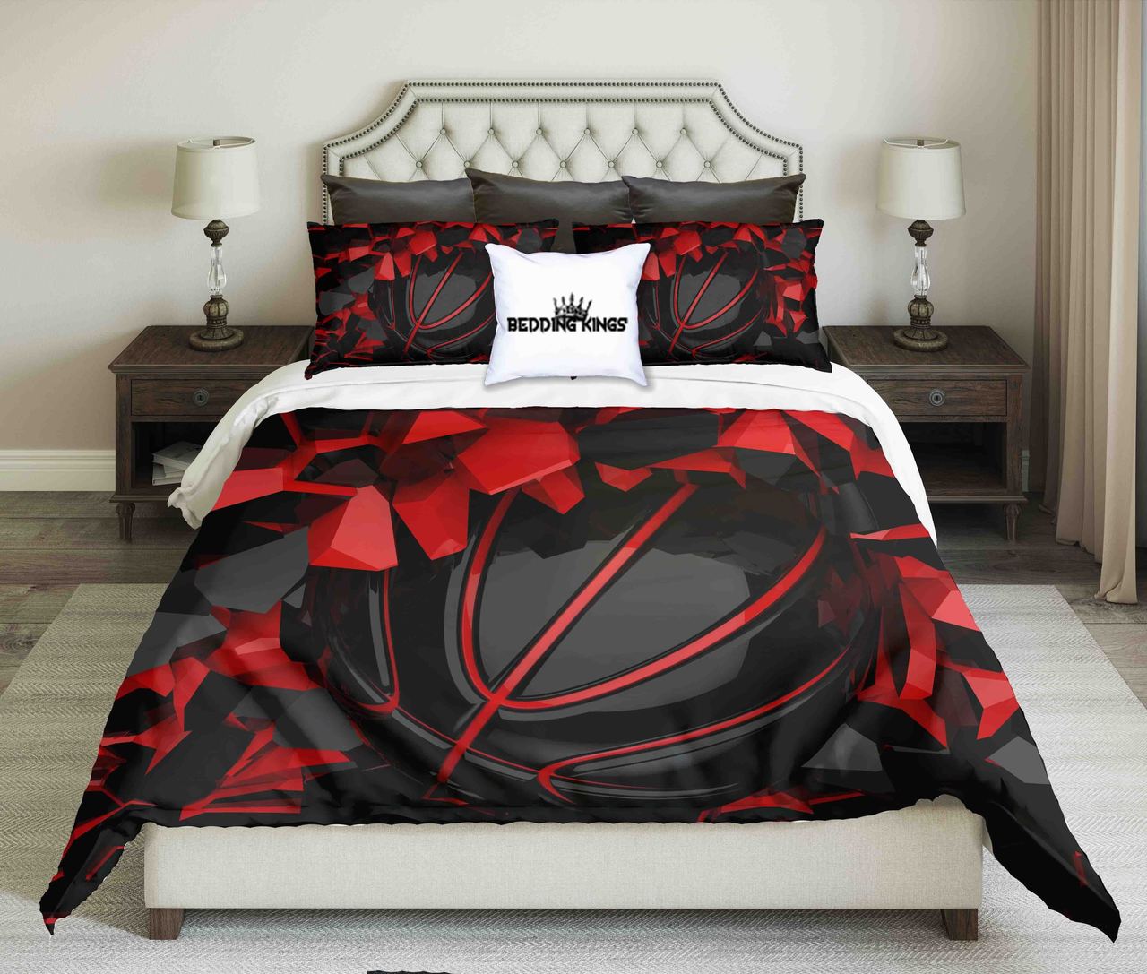 RedBlack Basketball Ball on Cracked WallDesign | kings3D Customized Duvet Cover Bedding Sets