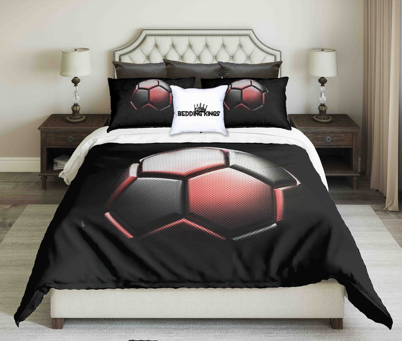 RedBlack Football On Black Background Design | kings3D Customized Duvet Cover Bedding Sets
