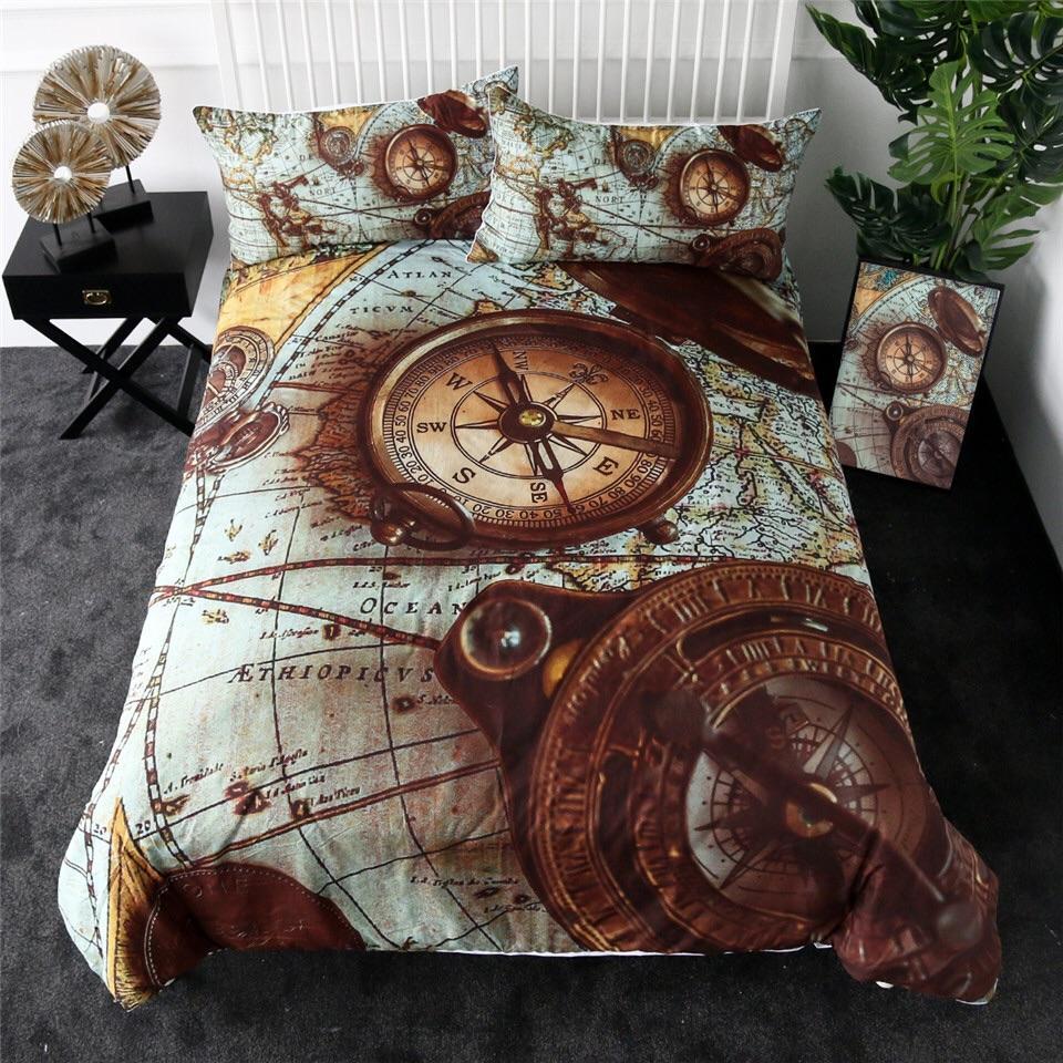 Retro Compass & World Map 3D Customized Duvet Cover Bedding Sets