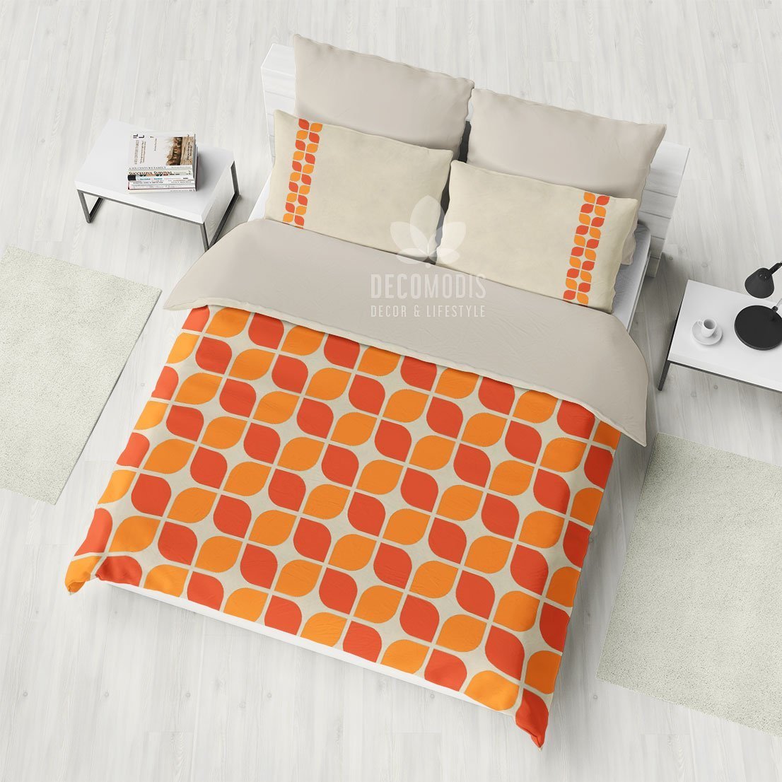 Retro Orange Bedding, Vintage Duvet Cover Set, Retro Bedspread Bedding Set, Classic Bedding