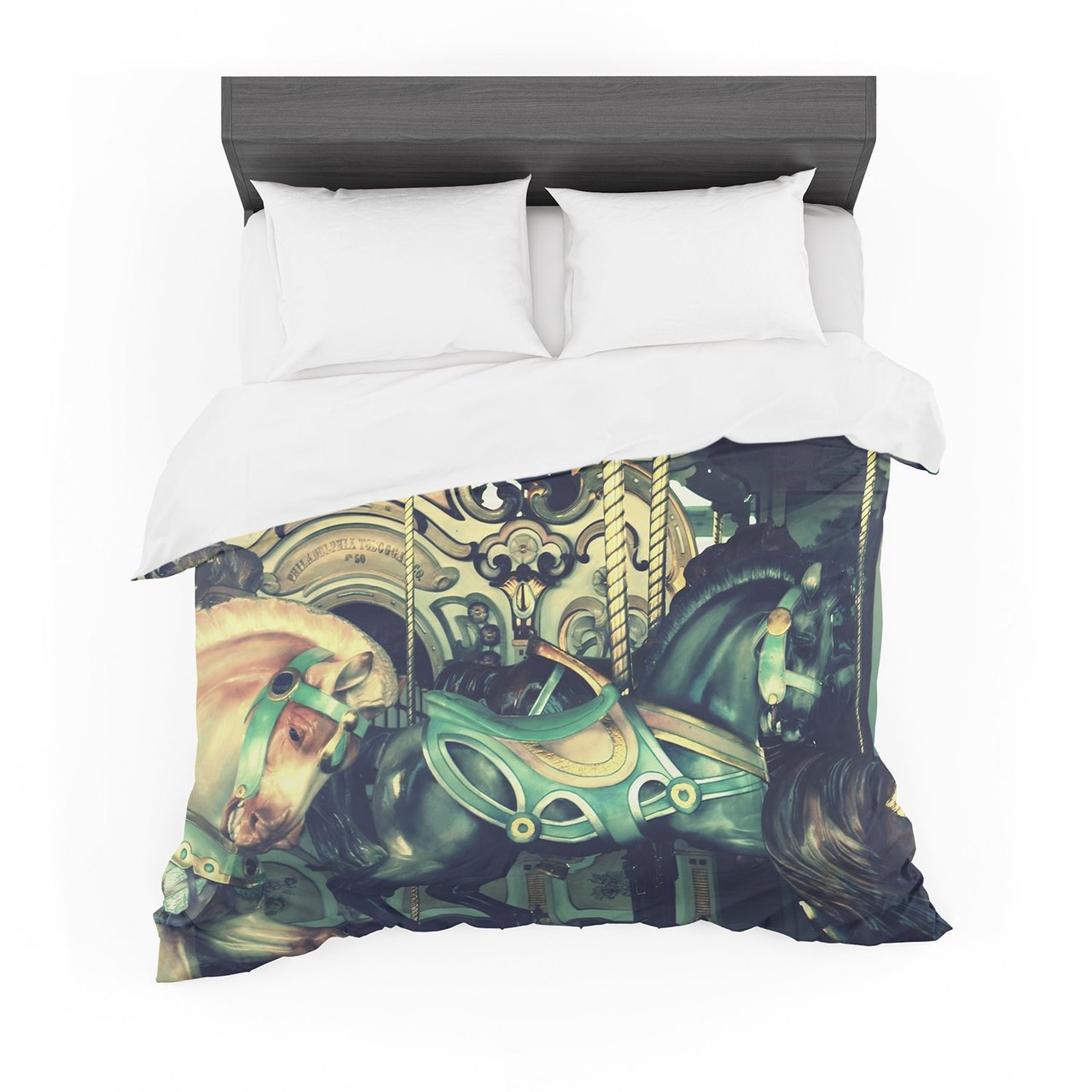 Robin Dickinson ‘Carousel’ Green Horse Cotton3D Customized Duvet Cover Bedding Sets