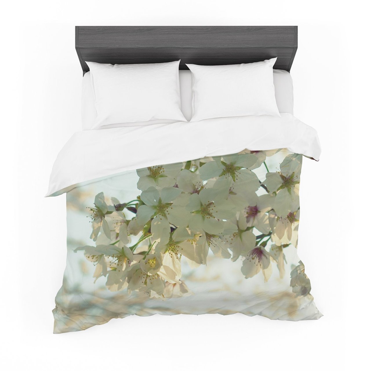 Robin Dickinson ‘Cherry Blossoms’ White Flower Cotton3D Customized Duvet Cover Bedding Sets
