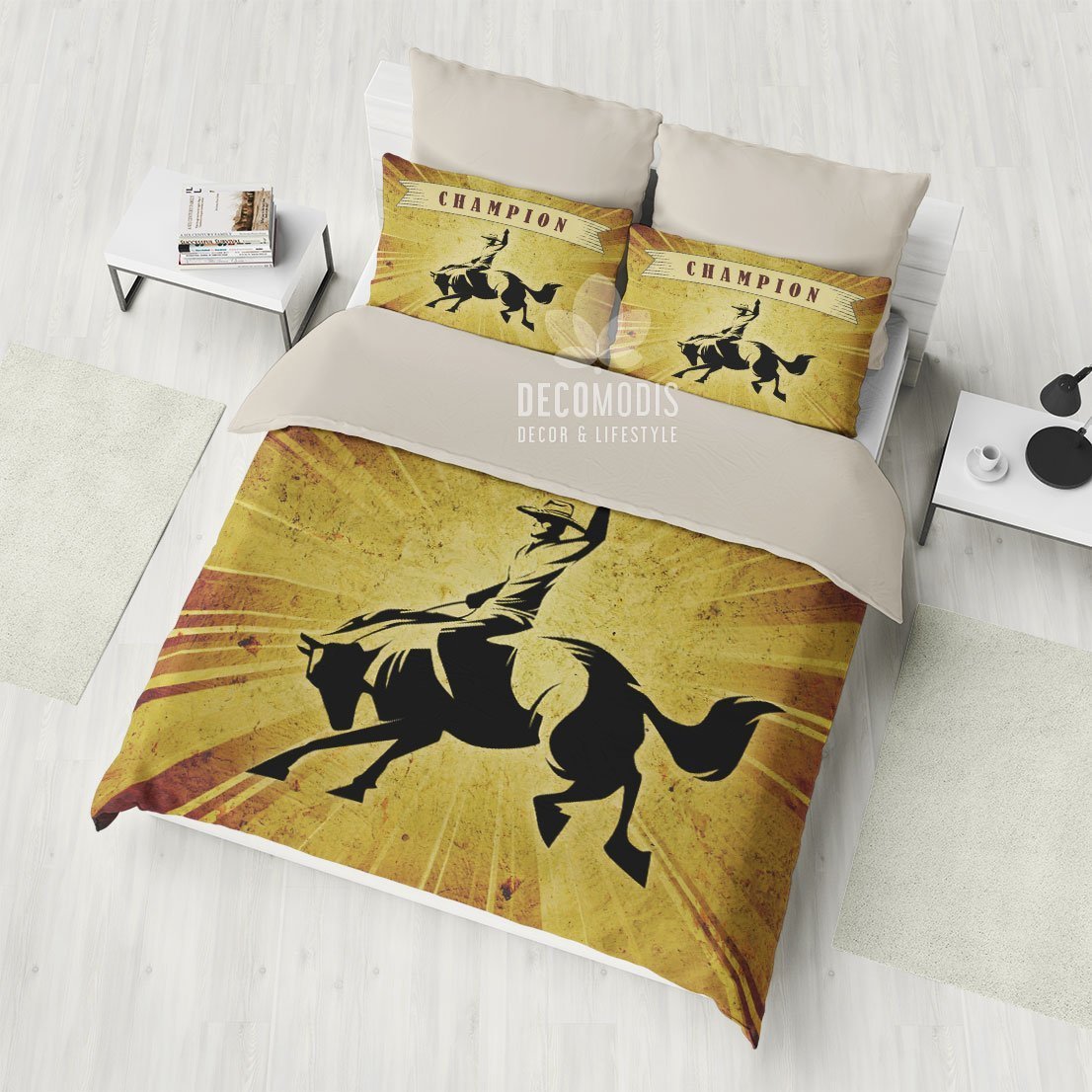 Rodeo Bedding Set, Cowboy Duvet Cover, Customized Bronco Busting Bedding Set, Horse Riding