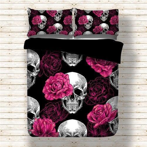 Rose Skull Black Duvet Cover Bedding Set