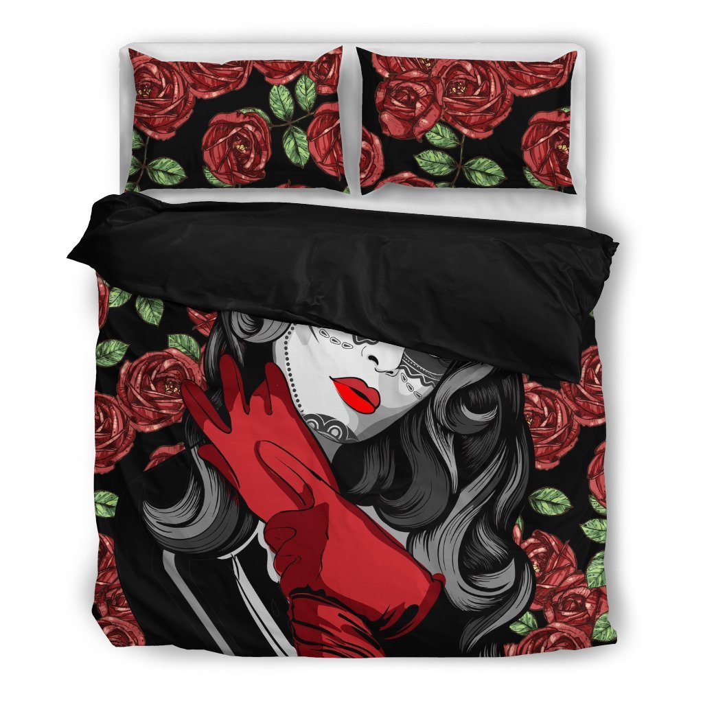 Roses andkull Girl 3D Customized Duvet Cover Bedding Sets