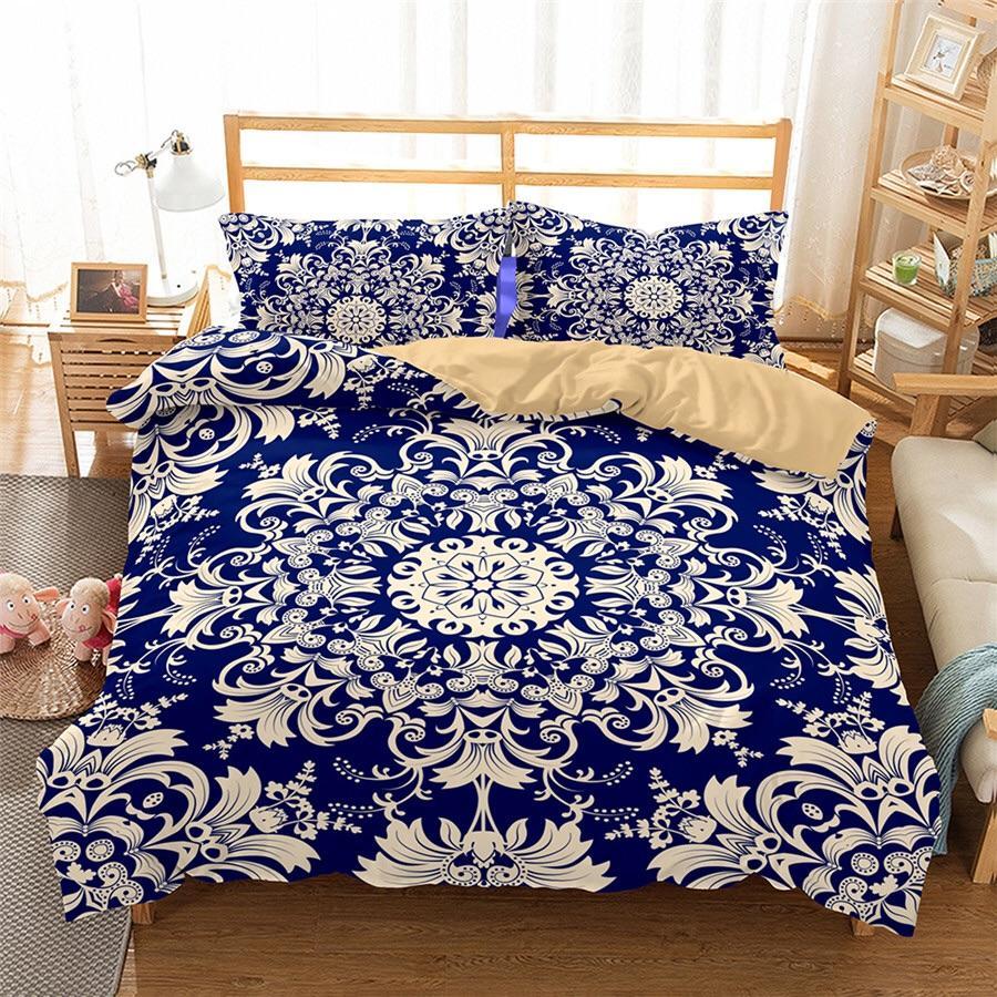 Royal Blue & White Floral 3D Customized Duvet Cover Bedding Sets