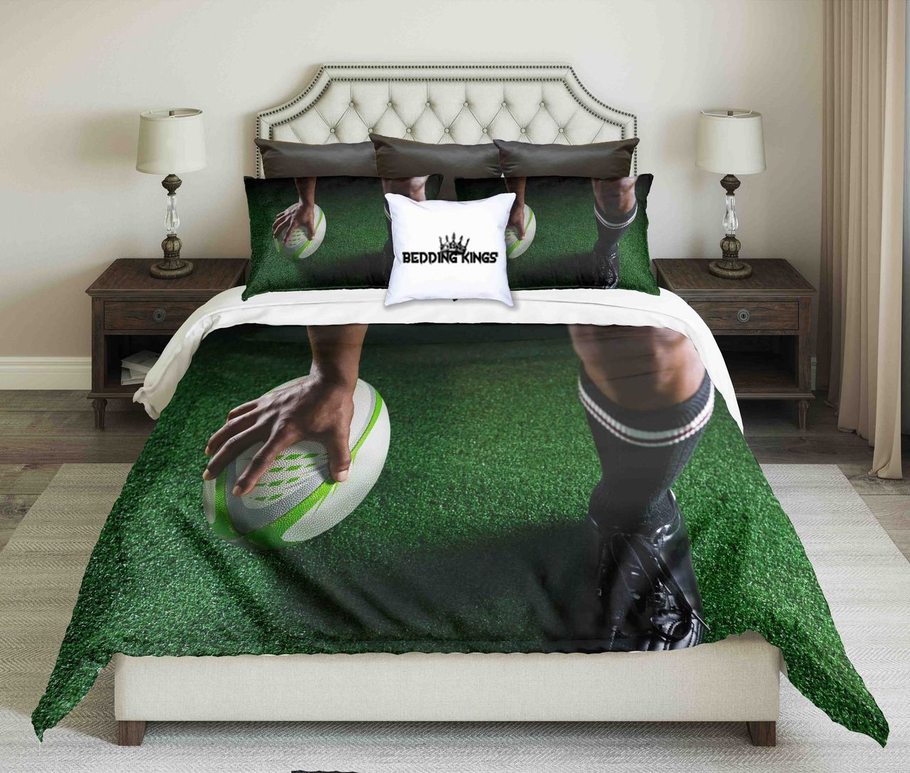 Rugby Player Design On Grass Background | kings3D Customized Duvet Cover Bedding Sets