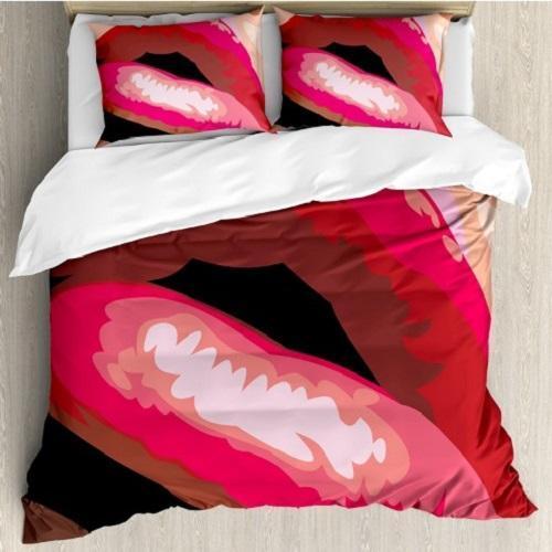 Sexy Lips of a Woman Mouth with Red Lipstick Duvet Cover Set