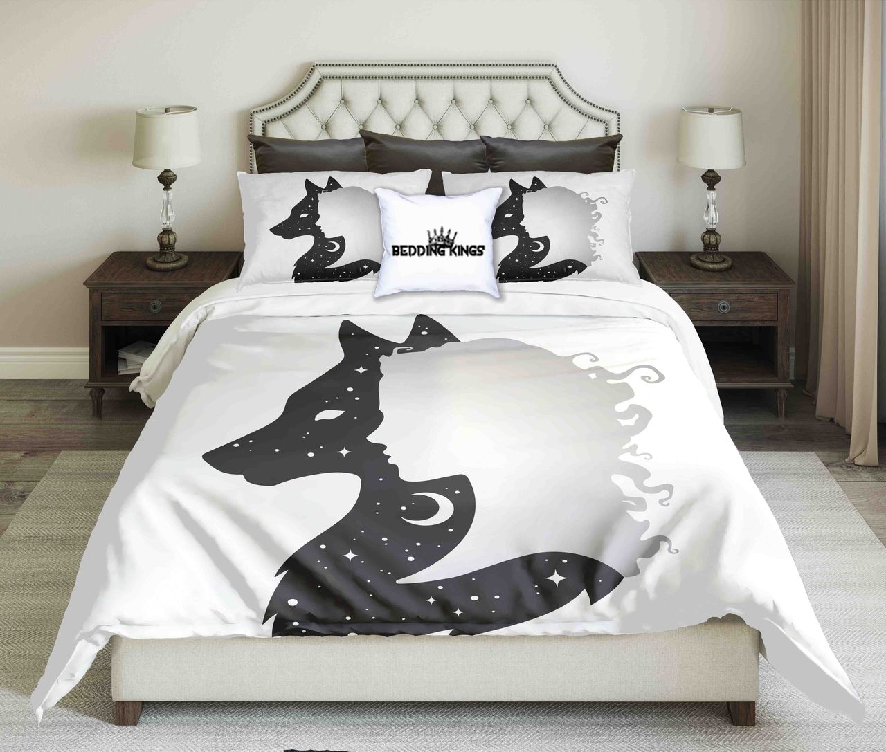 Silhouette Of Beautiful Woman Withhadow Of Wolf design | kings3D Customized Duvet Cover Bedding Sets