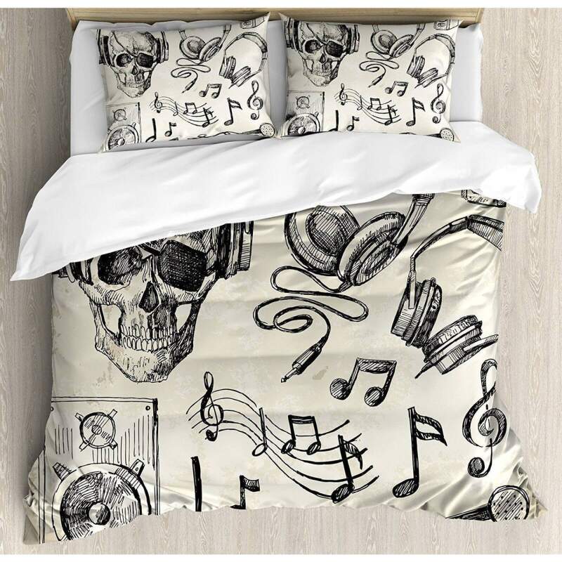 Sketchy Music Hipster Skull with Headphones Bedding Set