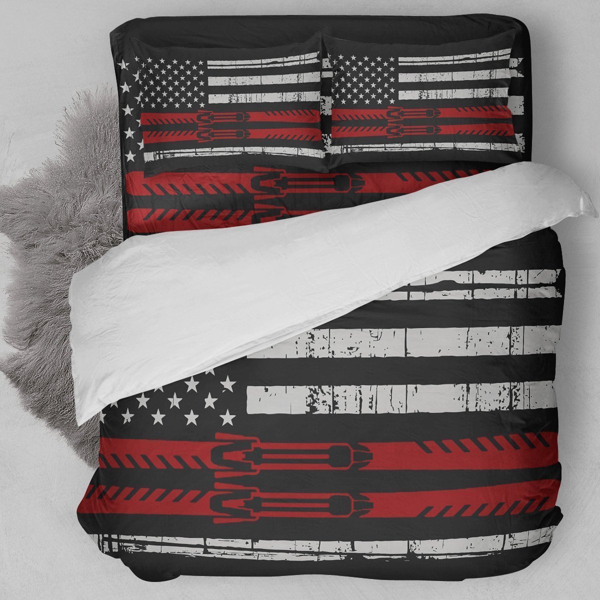 Skiing American Flag Red Bedding Set