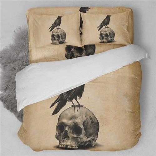 Skull Bird Retro Bedding Set HD Print