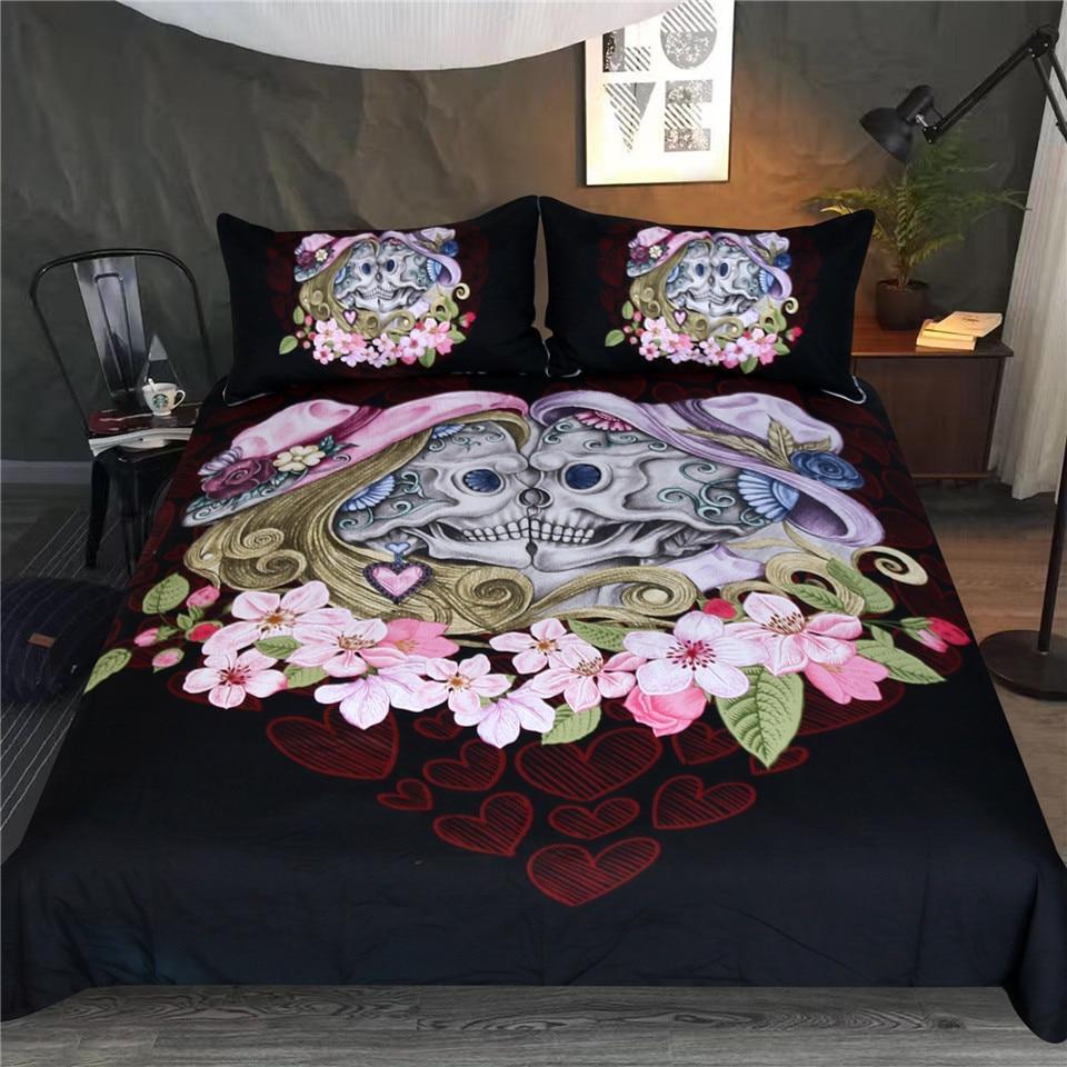 Skull Couples with flower 3D Customized Duvet Cover Bedding Sets