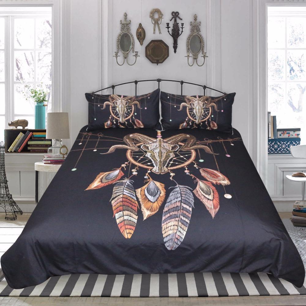 Skull Feathers 3D Customized Duvet Cover Bedding Sets