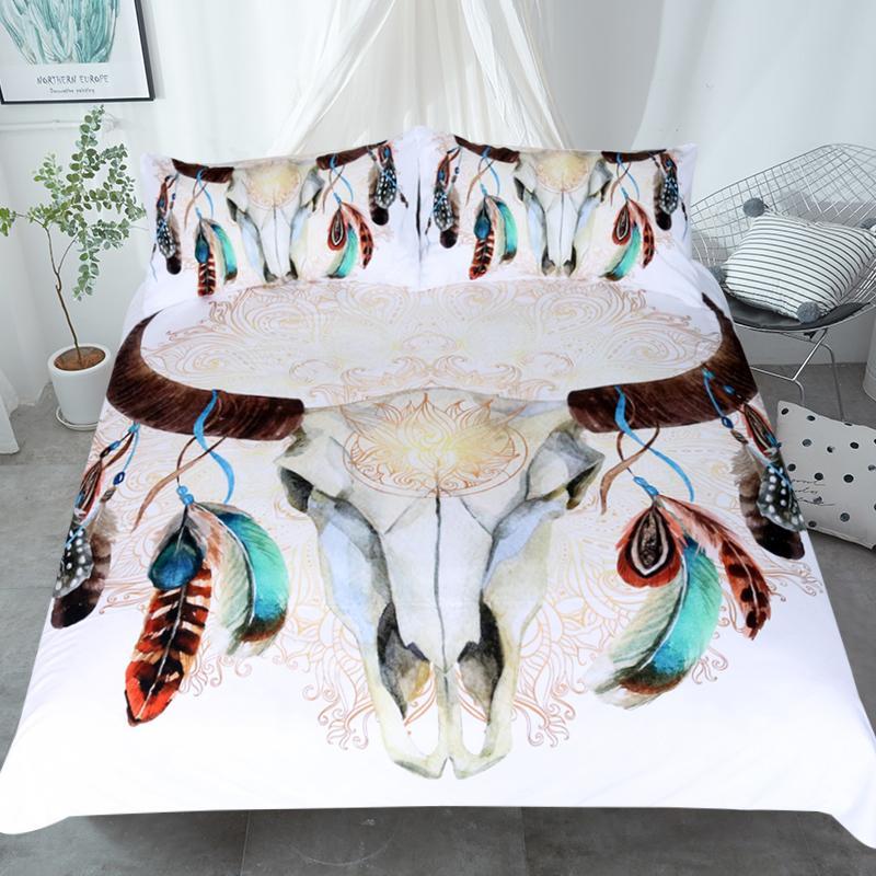 Skull Feathers Tribal 3D Customized Duvet Cover Bedding Sets
