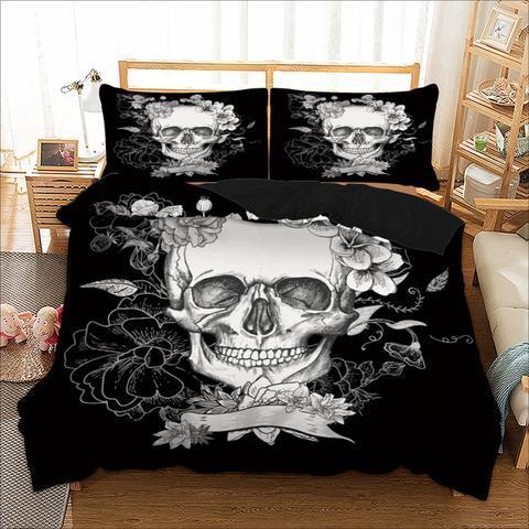 Skull in Flowers Custom 3D Customized Duvet Cover Bedding Sets