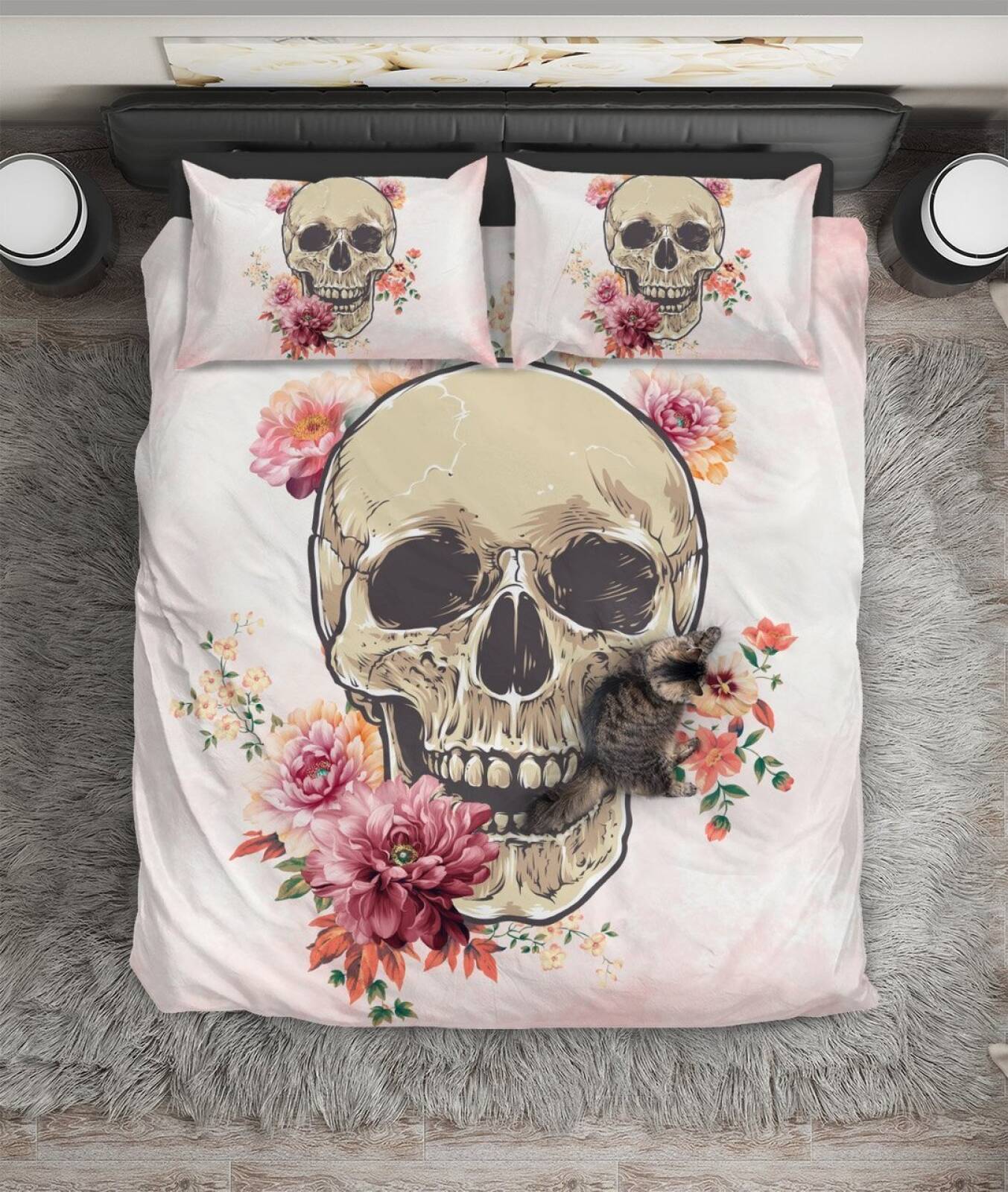 Skull kel on Flower ART HOP 3D Customized Duvet Cover Bedding Sets