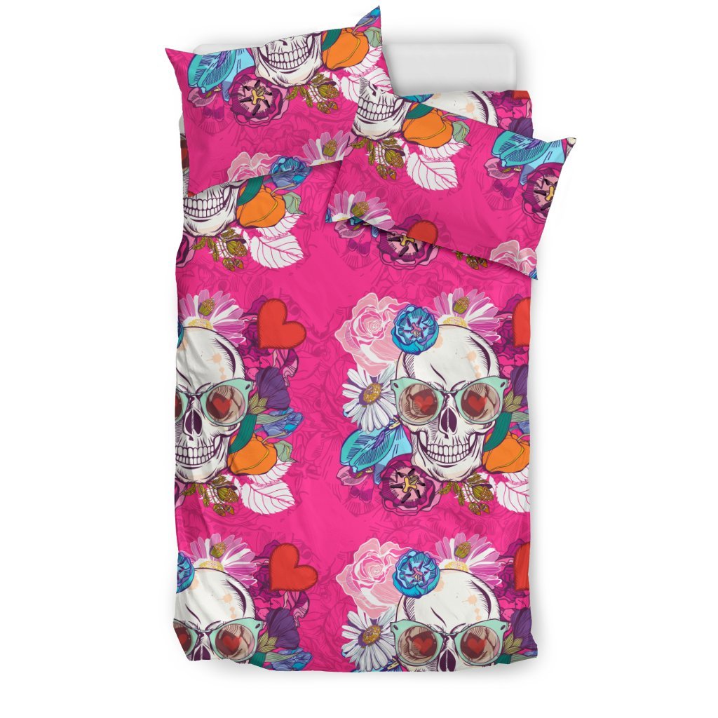 Skull Pink Flowers 3D Customized Duvet Cover Bedding Sets