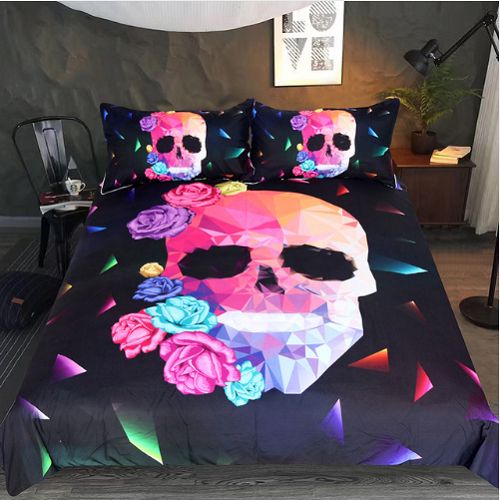 Skull Rose Floral Duvet Cover Set