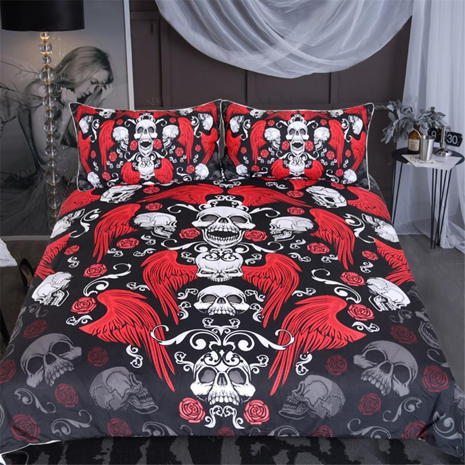 Skull With Wings Roses Gothic 3D Customized Duvet Cover Bedding Sets
