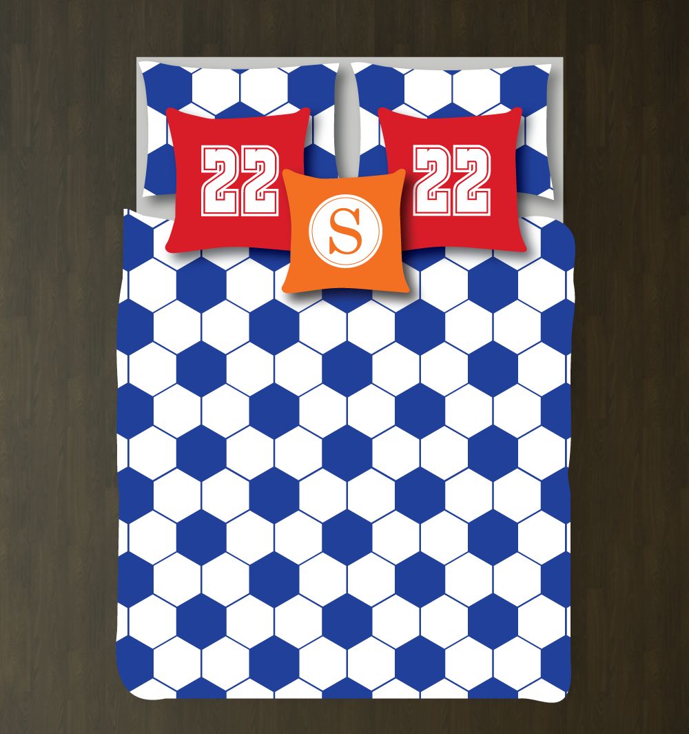 Soccer Ball Hexagon Bedding Set Customized Duvet Cover| Royal Blue and White