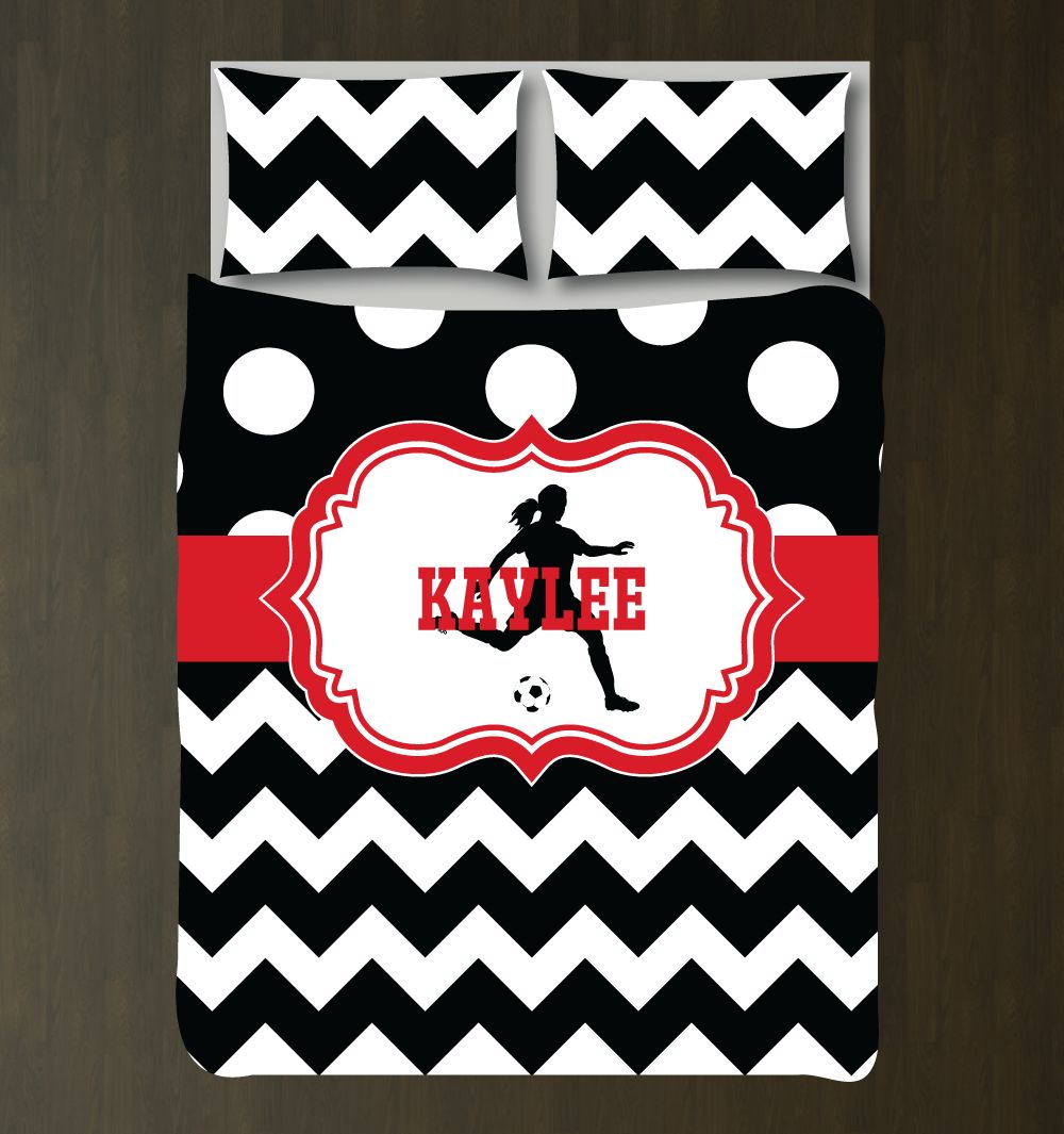 Soccer Chevron and Polka Dot Bedding Set Customized Duvet Cover