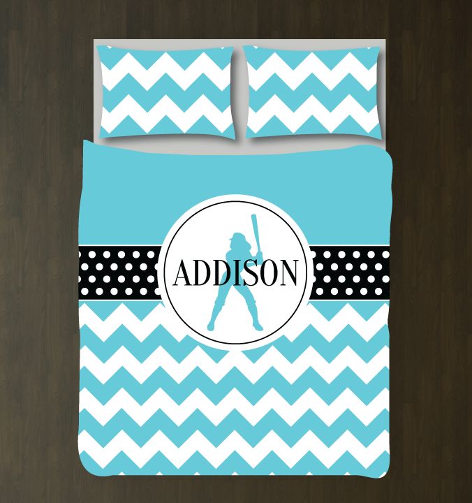 Softball Chevron and Dot Bedding Set Customized Duvet Cover