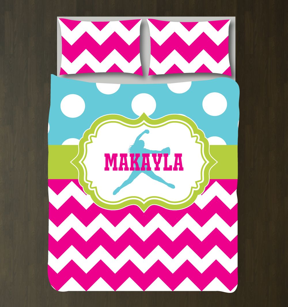 Softball Chevron and Polka Dot Bedding Set Customized Duvet Cover