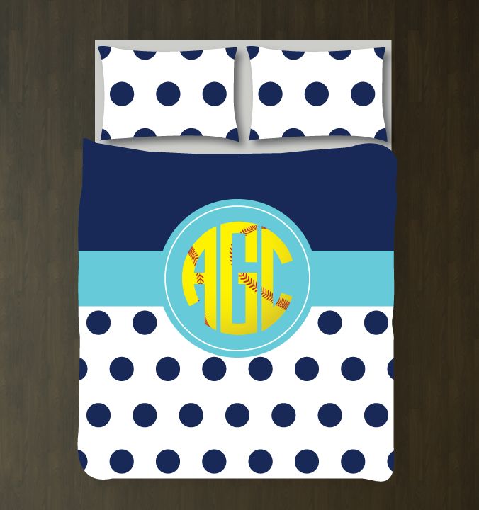 Softball Themed for Girls and Teens Ball Circle Monogram Preppy Dorm Room Decor Yellow, White, Navy Blue, Aqua3D Customized Duvet Cover Bedding Sets
