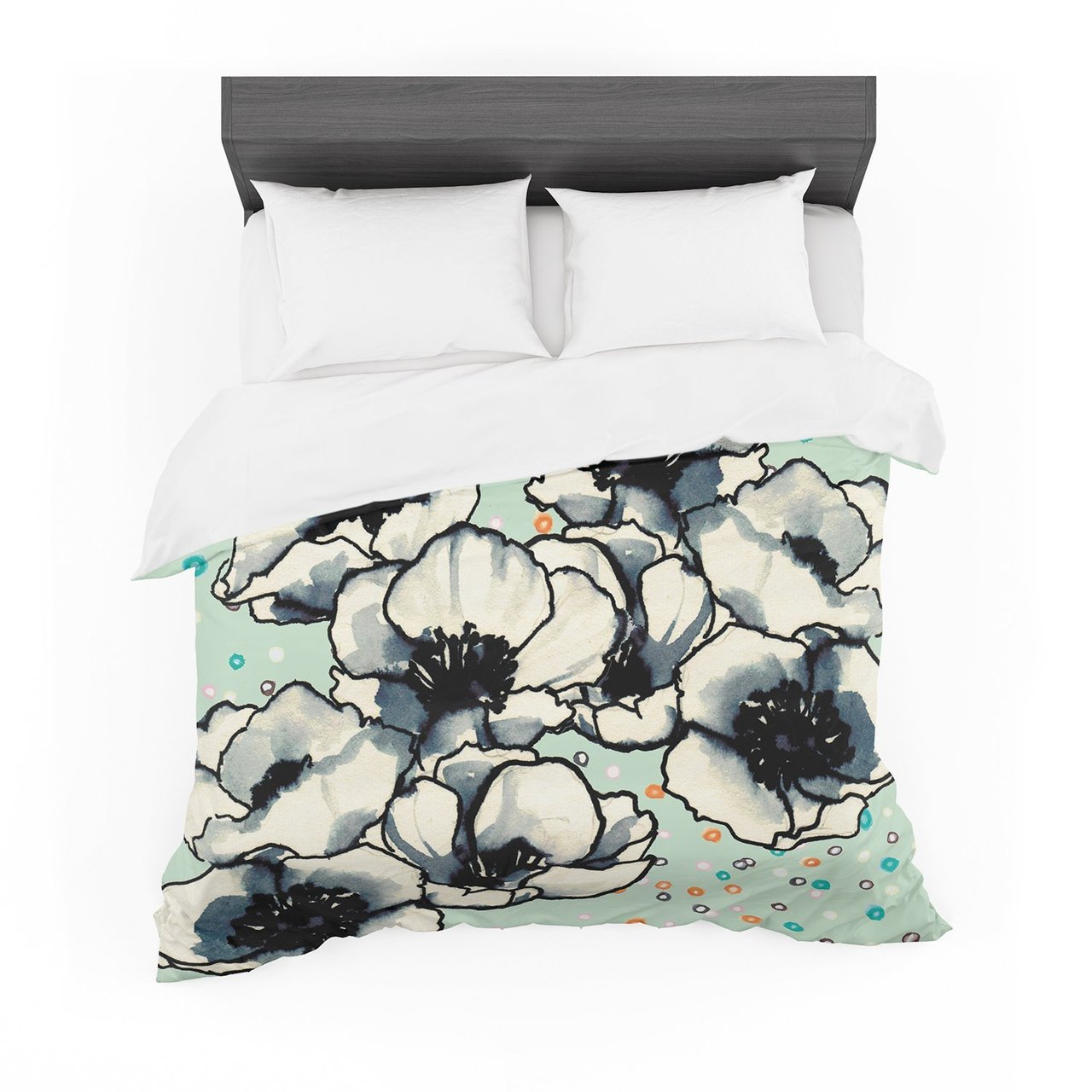 Sonal Nathwani ‘Anenome Fizz’ Green White Featherweight3D Customized Duvet Cover Bedding Sets
