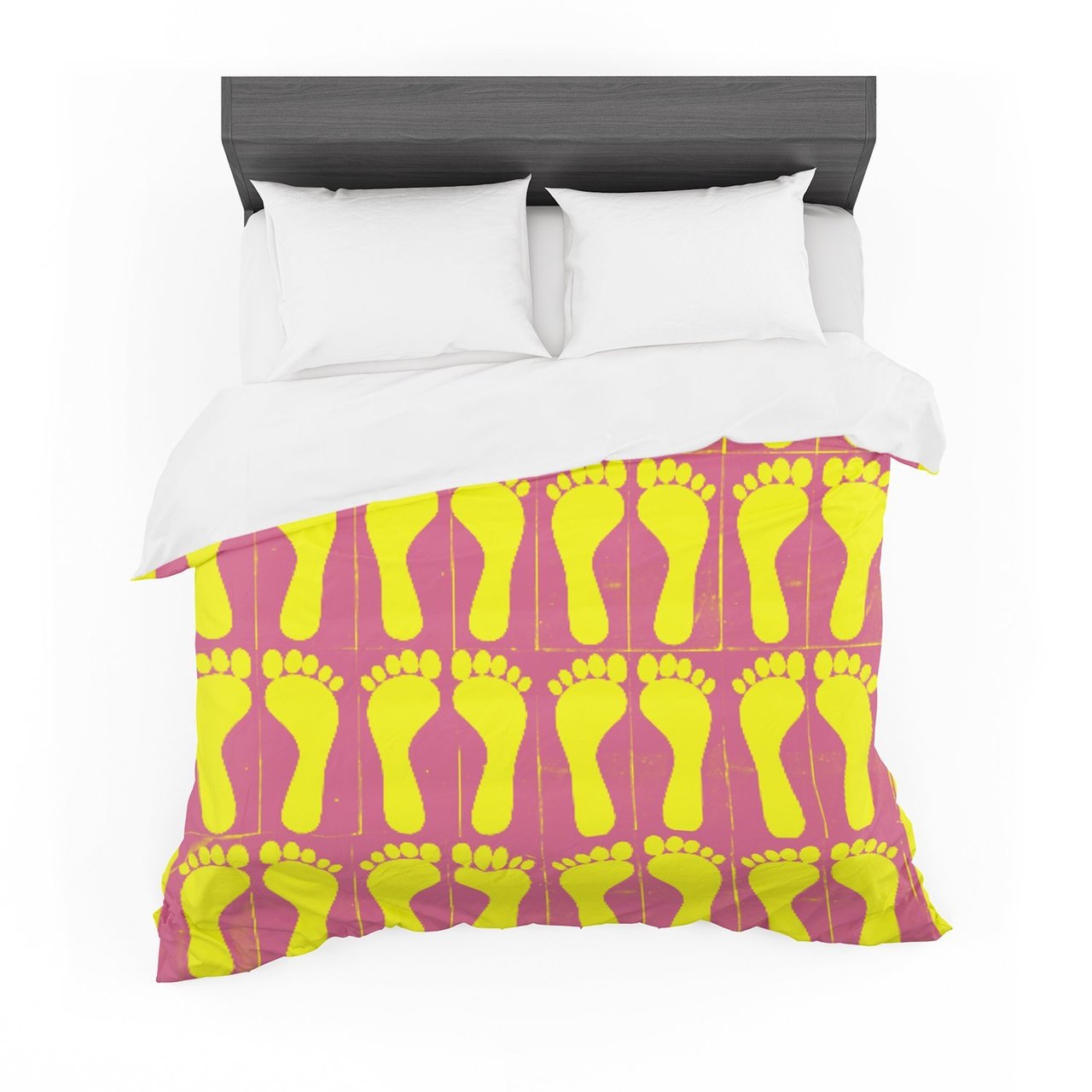 Sreetama Ray ‘Footprints Yellow’ Pink Illustration Featherweight3D Customized Duvet Cover Bedding Sets