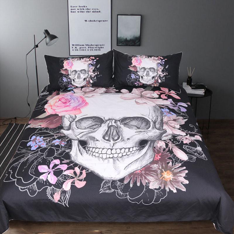 Sugarkull and Floral 3D Customized Duvet Cover Bedding Sets