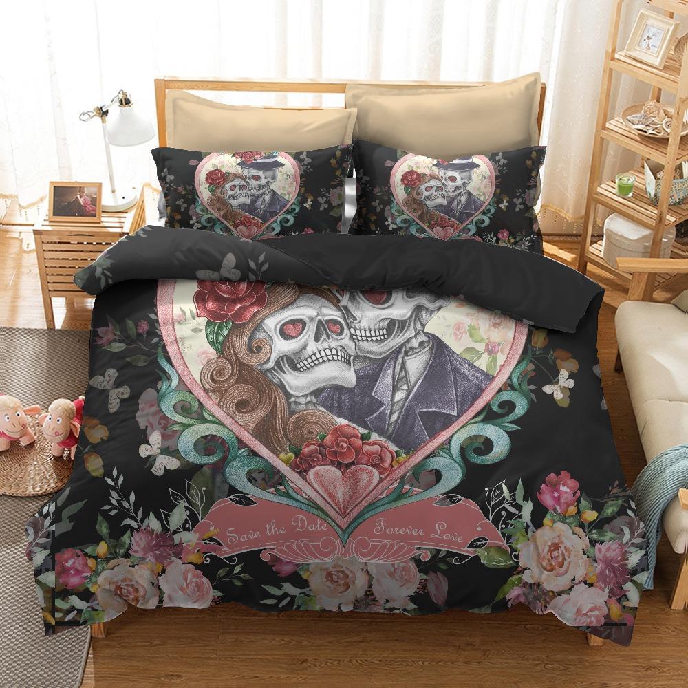 Sugarkull Black Quilt Cover For Kids Queen Kingizes Bedspreads3D Customized Duvet Cover Bedding Sets