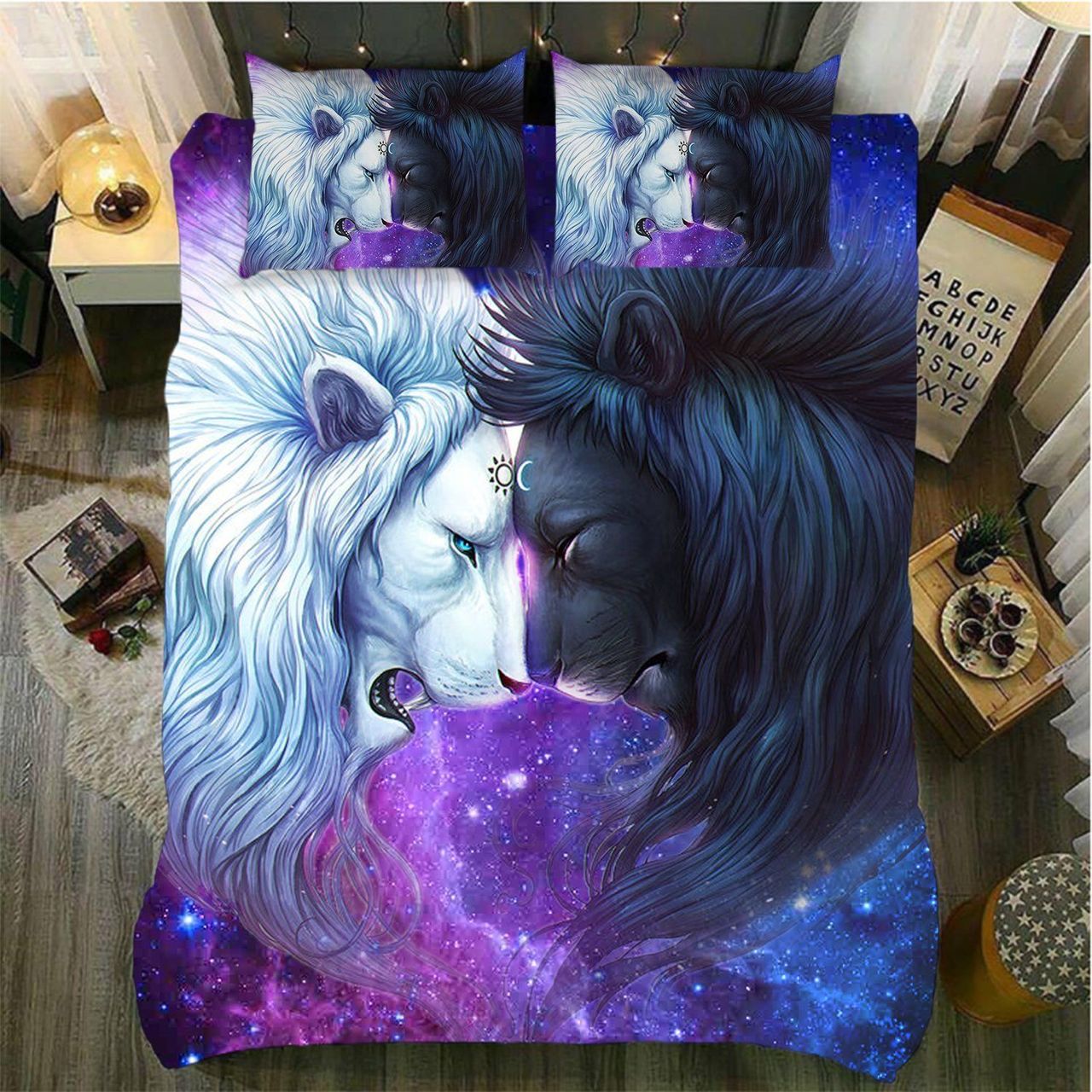 Sun And Moon Lions3D Customized Duvet Cover Bedding Sets